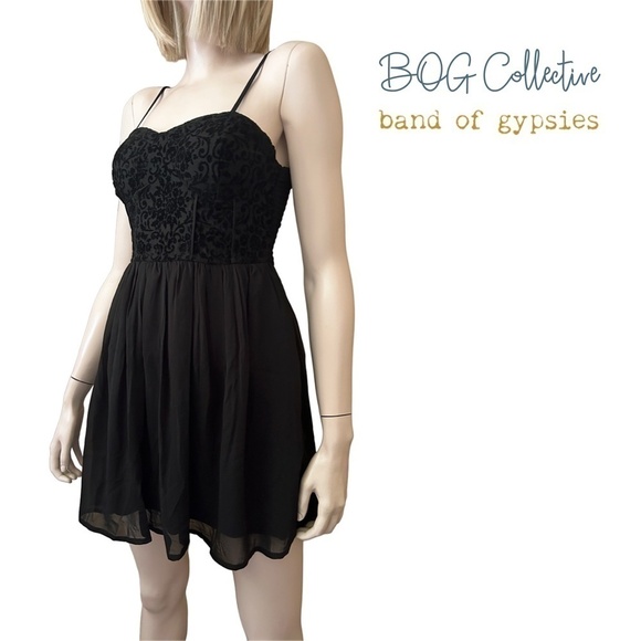 BOG Collective Dress Black Swan Bustier Shirred Smocked Back Versatile - Picture 1 of 14